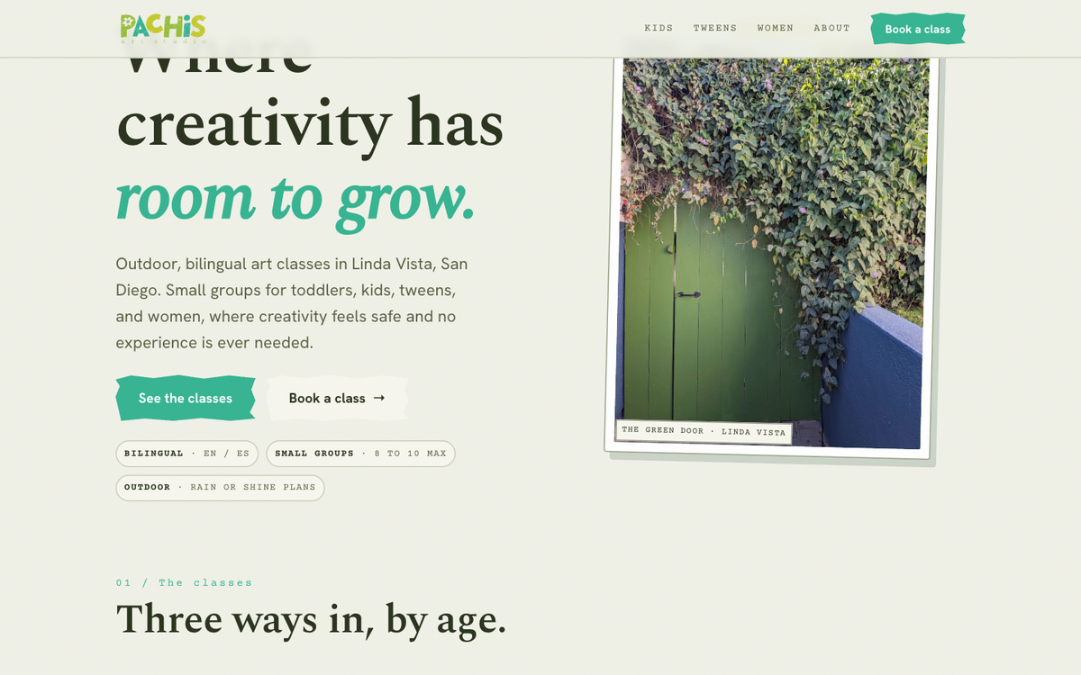 Pachis art studio website, built and hosted by SiteHandled